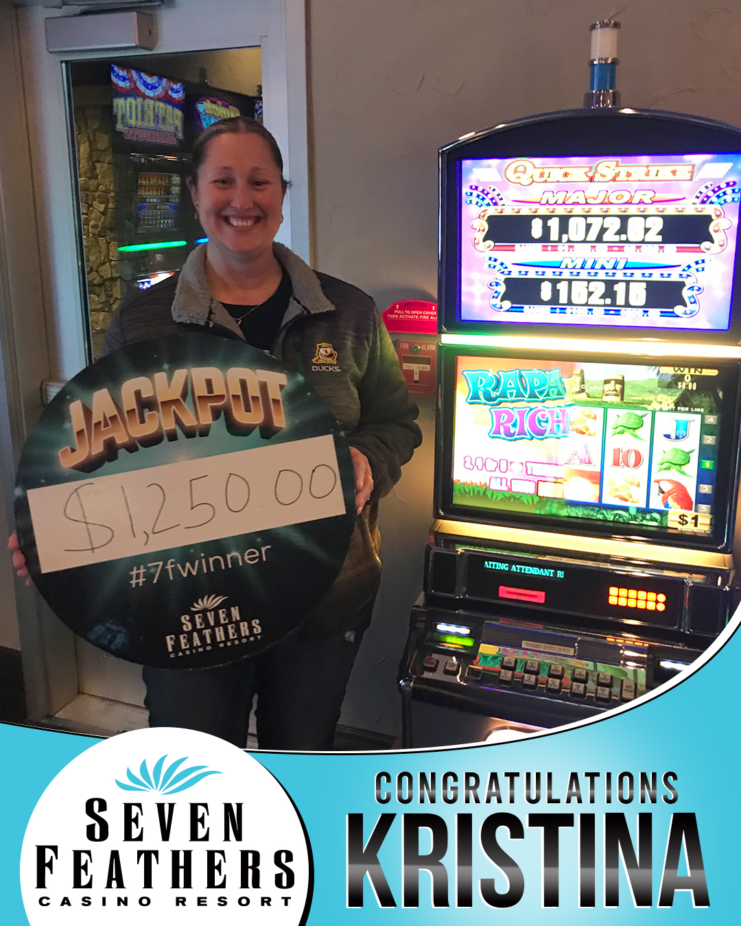 Kristina Won A Big Jackpot At Seven Feathers Casino Resort In Canyonville Oregon