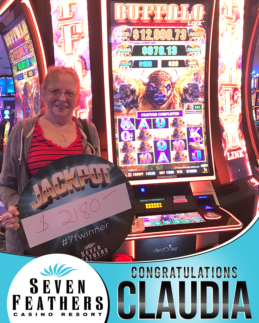 Claudia Won A Big Jackpot At Seven Feathers Casino Resort In Canyonville Oregon