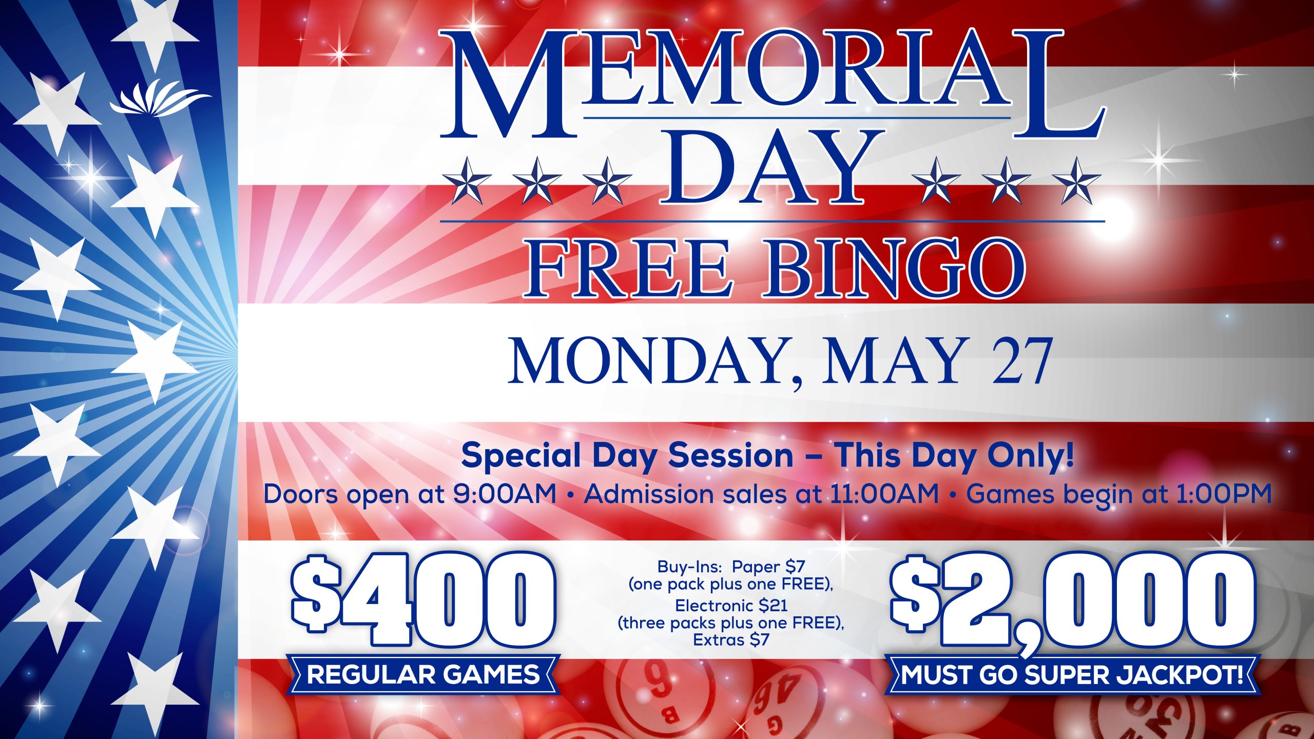 Play Memorial Day Free Bingo At Seven Feathers Casino Resort