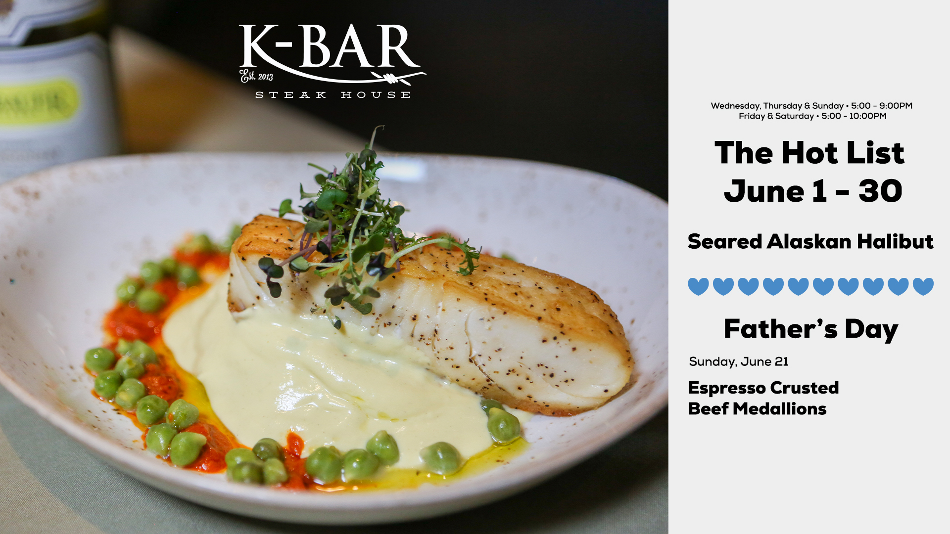 K Bar Steak House Inside Seven Feathers Casino Resort Is Offering Seared Alaskan Halibut This June.