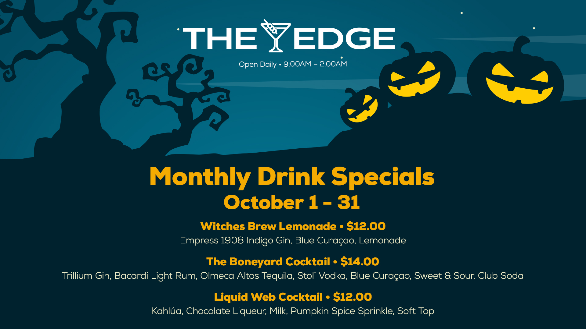 Edge Bar October Specialty Cocktails at Seven Feathers Casino Resort