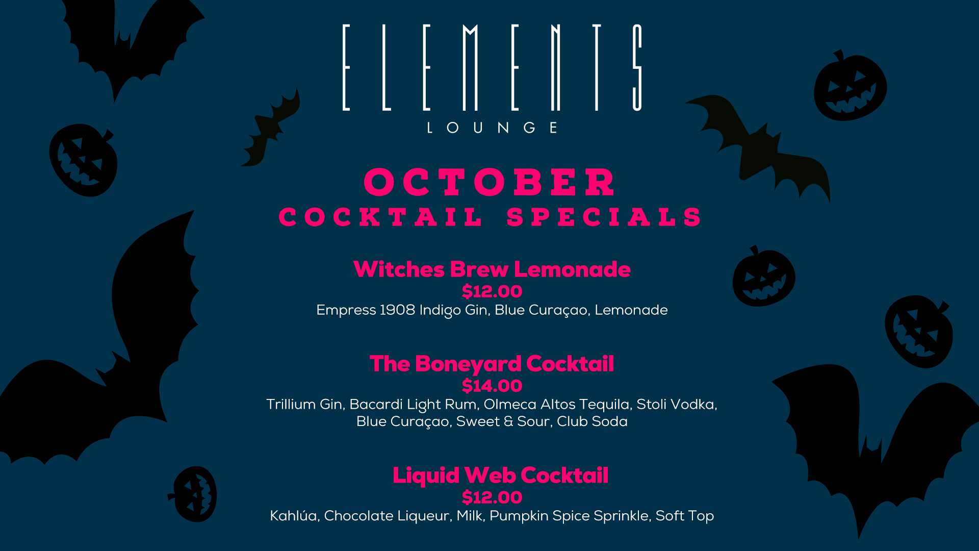 Elements Lounge October Specialty Cocktails at Seven Feathers